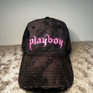 PLAYBOY Dark Distressed Cap with Pink Script